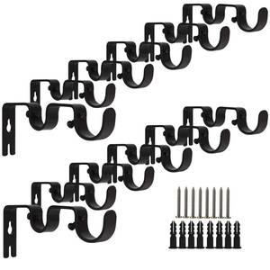 lot 6052 image: YOUNTHYE 12 PCS Double Curtain Rod Brackets, Heavy Duty Curtain Rod Holder for Double Rod, Black Curtain Rod Hanging Brackets Wall Mount for Home Office