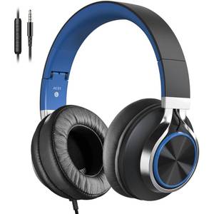 lot 6056 image: COOSII AC01 Over-Ear Headphones Wired with Mic Volume Control, Black Blue