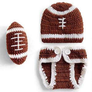 lot 6057 image: Gullora Baby Photography Outfits Crochet Knitted Football Player Outfit for Newborn Boy Girl, Newborn Photo Props Sports Costume, Handmade Crochet Football Hat & Diaper Cover Set for Baby Photoshoot