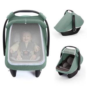 lot 6068 image: Blissful Diary Muslin Baby Car Seat Cover, Infant Canopy, Roman Green