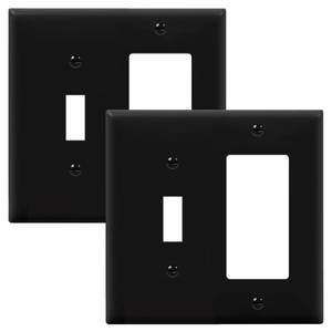 lot 6073 image: ENERLITES Combination Toggle Light SwitchDecorator Light Switch Plate, Double Switch Wall Plate, Standard Size 2-Gang 4.50 x 4.57, Polycarbonate Thermoplastic, 881131-BK, Black, 2 Pack