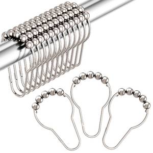 lot 6081 image: Amazer Shower Curtain Hooks, Decorative Rust Proof Stainless Steel Shower Curtain Hooks for Bathroom Shower Rods Set of 12, Polished Nickel