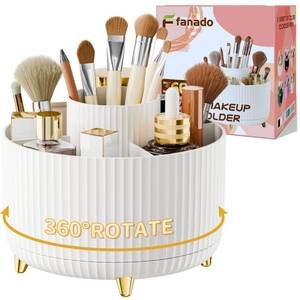 lot 6087 image: fanado 360° Rotate Makeup Brush Holder Organizer, Makeup Organizers Countertop, Makeup organization and Skincare Storage for Vanity, Desktop, Bathroom (White)