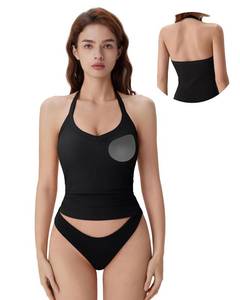 lot 6090 image: SUUKSESS Women Halter Top with Built in Bra Padded Ribbed V Neck Tank Tops