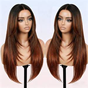 lot 6096 image: NOSTALGIA Auburn Brown Ombre Wig, 26 Inch Glueless Synthetic Lace Front