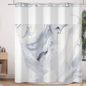 lot 6117 image: Velaequezii No Hook Shower Curtain with Snap in Liner Set Light Gray Marble Ombre Bath Curtain Double Layers Waterproof Washable Fabric with See Through Mesh Top Window for Bathroom Hotel 71x83 Inch