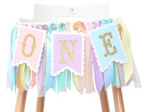 lot 6130 image: Rainbow High Chair Banner for 1st Birthday,Smash Cake for Photo Props
