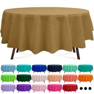 lot 6137 image: Flexincred Gold 3 Pack Round Plastic Tablecloth 84 Inches Premium Shinning Harvest Gold Decorative Table Cover for Baby Shower, Birthday, Wedding, Indoor and Outdoor use