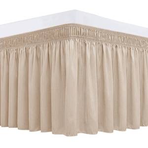 lot 6147 image: Wrap Around Queen Size Bed Skirt 15 Inch Drop-Elastic Dust Ruffle Sand