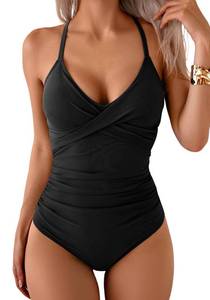 lot 6149 image: B2prity Womens One Piece Swimsuit Tummy Control Front Cross Bathing Suit size l
