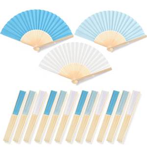 lot 6153 image: BrightRow Paper Folding Hand Fans for Party, Light Blue, 12 Pcs