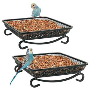 lot 6158 image: MIXXIDEA Ground Platform Bird Feeder Metal Seed Tray for Outside Garden Wild Bird Feeders with Drainage Holes Great Attracting for Birds and Squirrels, Wonderful Decoration for Backyard �� Pack of 2
