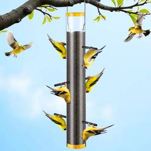 lot 6165 image: Thistle Feeder for Goldfinches with Upside Feeding Design, Hanging Finch Feeder for Outside, 15.9-Inch Tube Bird Feeders with 6 Small Ports & 3 Perches, Easy to Refill and Clean, Yellow