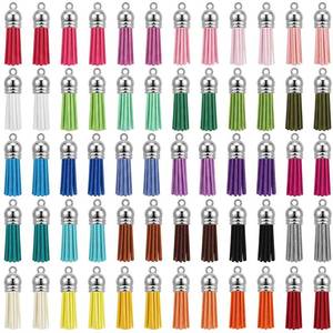 lot 6167 image: Suncalla 60 Pcs Leather Tassel Keychain Charms Bulk 38 mm, Silver Caps
