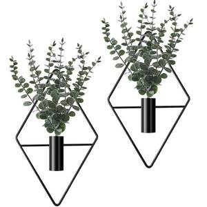 lot 6176 image: Jexine 2 Pcs Hanging Artificial Planters Wall Decor, Black, Eucalyptus
