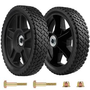 lot 6193 image: 8 Inch Lawn Mower Wheels, 8 Push Mower Plastic Wheels with Bolts & Nuts, Set of 2 Wheels Kit fits for Craftsman Mower, push Lawn Mowers, Generator, Garden Tiller Most Standard Lawn Mowers (8�1.75)