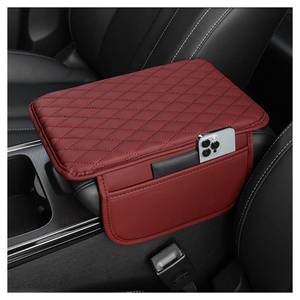 lot 6198 image: Stacool Upgraded Car Center Console Cover,Microfiber Leather Car Armrest Cover Cushion with 2 Storage Bags,Universal Car Armrest Storage Box (Red)