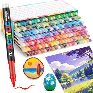 lot 7475 image: Guangna 288 Acrylic Paint Markers, Brush Tip Acrylic Paint Pens, Quick-Drying Waterproof Ink, for Rock Painting Plastic Wood Canvas Glass Ceramic Metal Art Crafts Supplies Gift