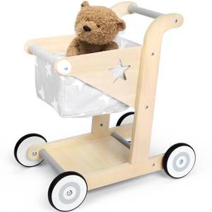 lot 7478 image: Asweets 2 in 1 Wooden Baby Walker Push and Pull Doll Stroller (Grey)