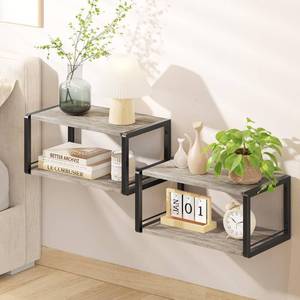 lot 7481 image: NANAGIFTREE Floating Nightstand Set of 2, Wood Bedside Shelf Wall Mounted Nightstand with Heavy-Duty Frame, Floating Bedside Table for Bedroom, Bathroom, Kitchen, (Vintage Grey, 2 Pack)
