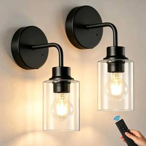 lot 7482 image: Epinl Battery Operated Black Wall Sconce Set of 2, Wireless Rechargeable Wall Lights with Remote Control, Modern Dimmable Wall Mount Lamps for Bedroom Living Room Bathroom, 3000K
