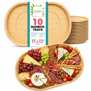 lot 7485 image: LEAFIQUE 17 x 12 Inch Oval Trays (Pack of 10) �� Eco Friendly Bamboo Charcuterie Boards, Better Than Disposable Paper and Plastic Plates  Compostable and Biodegradable Party Platters