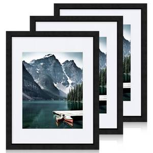 lot 7492 image: Hongkee 11x14 Picture Frames set of 3, Made of Glass and Black Wooden Photo frame - Displays 8x10 Picture with Mat or 11 x 14 Poster without Mat, Wall Collage Frame set