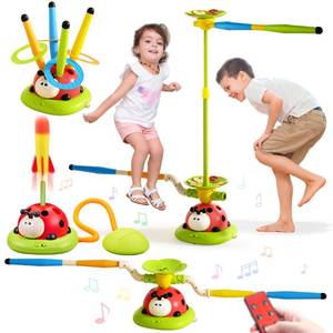 lot 7494 image: Pobaiyi 5 in 1 Musical Jump Toys, Toss Ring Game Stomping Launch Rocket Launcher for Kids, Obstacle Avoidance & Jump Squating Toy Games Remote Control Outdoor & Indoor Toys for Ages 4-8 8-13
