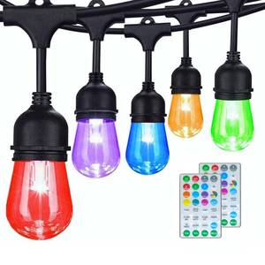 lot 7499 image: LSOOBZ Commercial Grade 48FT LED Outdoor String Lights with Remote Control - 15 Shatterproof Bulbs Waterproof Color Changing Christmas Lights, Dimmable for Patio, Garden, Wedding Decor