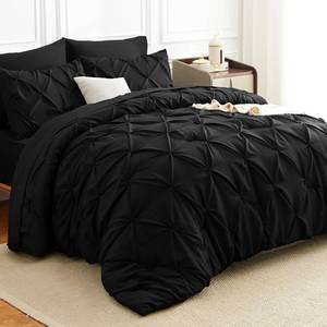lot 7513 image: HIMEET Queen Comforter Set Black - 7 Pieces Pintuck Bed in a Bag