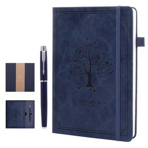 lot 8127 image: OnMove Lined Notebook with Gift Box for Women Men 320 Pages A5 Hardcover Leather with Pen Holder College Ruled Journals for Work Note Taking Travel School Navy Blue