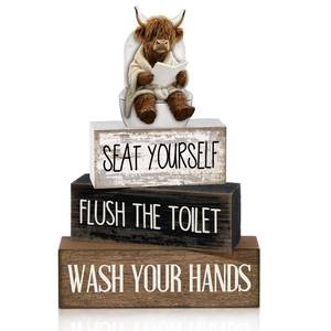 lot 8148 image: Moucuny 4 Pcs Highland Cow Bathroom Decor Funny Wooden Signs Farmhouse
