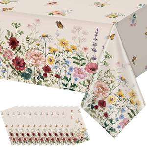 lot 8159 image: 12 Pcs Spring Floral Tablecloth, Butterfly Wildflower Plastic Disposable Tablecloth Rectangle Table Covers for Easter, Birthday, Wedding, Mothers Day Tea Party Supplies and Decorations,54 x 108 Inch