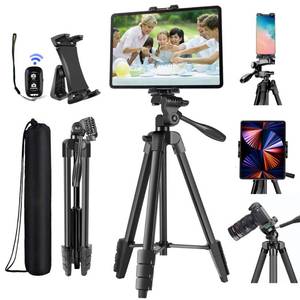 lot 8164 image: Peastrex Tablet Ipad Tripod Stand Mount Holder 60 inch with Bluetooth Remote for iPad Pro Air Mini 12.9 11 10.5 Surface Galaxy Tab, iPhone, 3.5 to 13.5in Cellphone Tablet, Video Recording, Camera