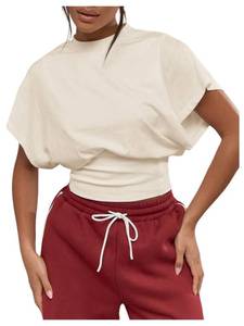 lot 8216 image: SHENHE Womens Dolman Sleeve T Shirt Cinched Waist Going Out Crop Top Cream