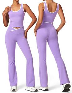 lot 8227 image: Womens Workout Sets 2 Piece Flare Leggings Contrast Top, Purple S