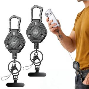 lot 8228 image: Oaridey Magnetic Anti Theft Phone Strap, Retractable Steel Cell Phone Lanyard with Heavy Duty Carabiner and 360° Metal Phone Tether Tab For Skiing, Hiking, Fishing, Concert and Traveling, 2 Packs