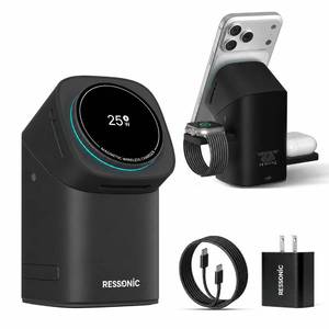 lot 8243 image: 25W 3 in 1 Wireless Charging Station for Apple&Samsung, Desk Night Stand