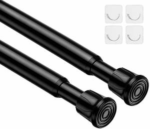 lot 8250 image: Tension Curtain Rod 28-48 Inch 2 Pack Black Adjustable Spring Curtain Rod