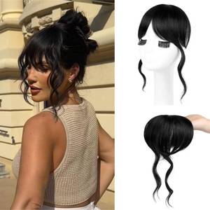lot 8263 image: Flufymooz Clip in Bangs,12 Inch French Bang Fringe with Temples Hairpieces for Women Daily Wear-Natural Black