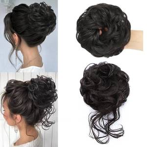 lot 8266 image: KETHBE Messy Bun Hair Piece Tousled Updo Hair Buns Extension Elastic Hair Band Hair Pieces Curly Hair Bun Scrunchie For Women (2PCS,Brownish Black)