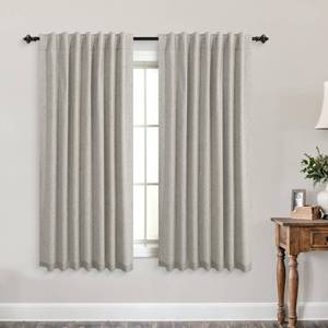 lot 8269 image: KOUFALL 52x45 Inches Long Taupe Back Tab Linen Blackout Curtains for Living Room