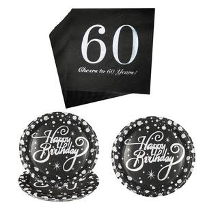 lot 8275 image: AMNAMN Black and Silver 60th Birthday Party Paper Plates and Napkins,60th BirthdayAnniversary Party Tableware Set Dessert Plates Napkins for Women and Men Serve 20
