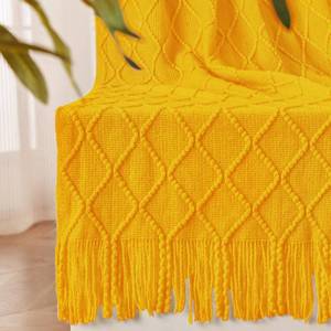 lot 12313 image: Golden Yellow Knitted Throw Blanket 50x60