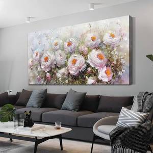 lot 13528 image: Anolyfi Textured Floral Painting Wall Decor, Flowers Canvas Wall Art Elegant Aesthetic Wall Art Decor for Living Room Bedroom Dining Room Hallway Office Home 48x24