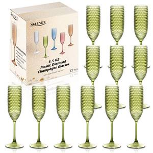 lot 13543 image: SKLENICE Plastic Champagne Flutes Champagne Glasses Unbreakable Wedding Toasting Glasses Reusable Diamond Wine Glasses Crystal Clear Party Wine Cups Vintage Drinking 5.5 OZ for Wedding (12, Green)