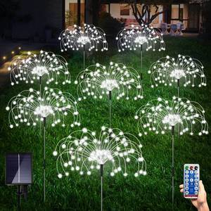 lot 13545 image: Maleyt 8 Pack Outdoor Solar Garden Lights, Firework Lights Solar Powered 8 Modes, Solar Landscape Lamp Outside Decor with Remote Control,120 LED Waterproof DIY String Lights