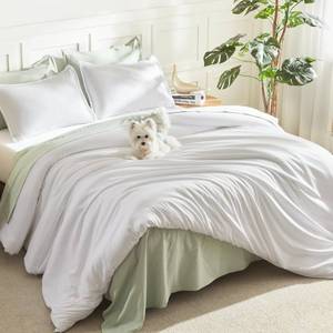 lot 13555 image: Litanika Comforter Full Size White, 3 Pieces Lightweight Solid Bed Set