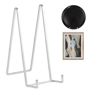 lot 13561 image: Large Plate Holder Display Stand - 10 inch Tall Plate Stands for Display - Metal Picture Frame Stand - Big Tabletop Easel Stand for Decorative Plates  Platter  Book  Plaque  Tile - 2 Pack - Silver