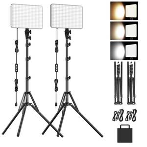 lot 13563 image: 2-Pack LED Video Lighting Kit, Anautin 15W1700Lux Photography Lighting with Tripod Stand, 2500-8500K Dimmable Streaming Light for Video Recording, Gaming, Podcast, Barber, Salon, TikTok, YouTube